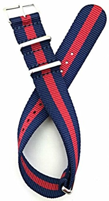 NewLife 20mm Navy Blue Red Nylon Fabric Military Style Watchstrap RedNavy Blue Watchband