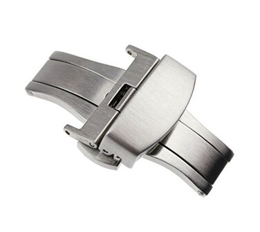 RECHERE 22mm Silver Brushed Matte Push Button Butterfly Deployment Clasp For Leather Watch band Strap