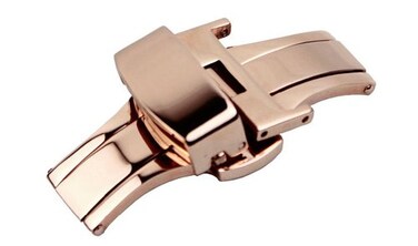 RECHERE 22mm Stainless Steel Push Button Deployment Clasp for Leather Watch Band Strap Rose Gold
