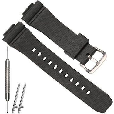 WRISTARMOR Replacement Strap Compatible with Casio GM2100 Black Resin Band Watch GM2100 Mens Wristband Silver buckle