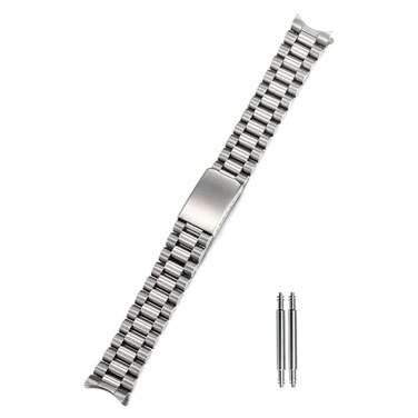 TOMIYOY Curved End 18MM 19MM 20MM Brush Polish Solid Stainless Steel President Watch Strap Band Fit For Rlx Skx Mechanical watch 18mm Silver
