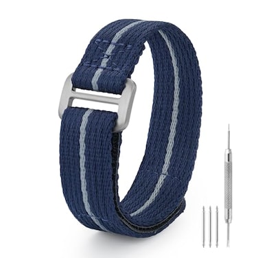 watchdives Nylon Watch Band 20mm 22mm Replacement Watch Straps with Hook and Loop Fasteners Sport Watchband BlueTitanium Buckle 20mm Medium