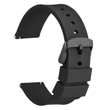 WOCCI 24mm Silicone Watch Band Quick Release Rubber Replacement Strap with Black Stainless Steel Buckle Black