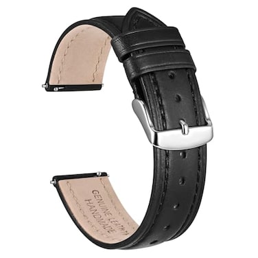 Ayadoo 22mm Oil Wax Leather Watch Band Vintage Quick Release Replacement Black Leather Watch Strap with Silver Buckle for Men Women