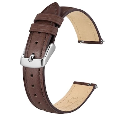 BISONSTRAP Elegant Leather Watch Straps Quick Release Watch Bands for Women and Men 12mm Dark Brown Silver Buckle