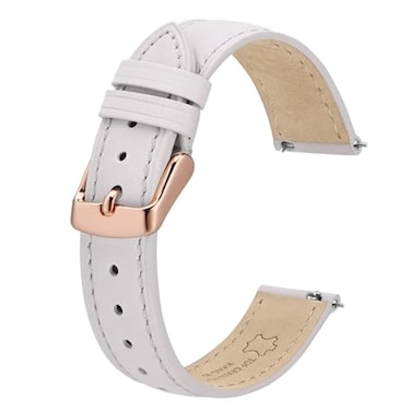BISONSTRAP Elegant Leather Watch Straps Quick Release Watch Bands for Women and Men 20mm White Rose Gold Buckle