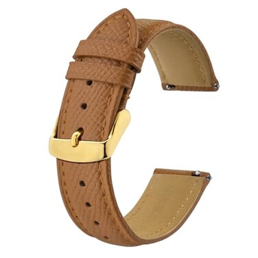 BISONSTRAP Texture Leather Watch Straps for Women and Men Watch Replacement Bands with Quick Release 20mm Brown Gold Buckle