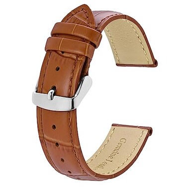 BISONSTRAP Watch Bands 20mm Alligator Embossed Leather Watch Straps Toffee Brown with Silver Buckle