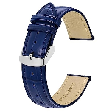BISONSTRAP Watch Bands 22mm Alligator Embossed Leather Watch Straps Blue with Silver Buckle