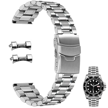 Juntan Stainless Steel Watch Band 20mm Curved End Straight End for Men Women Metal Watch Bands Strap Quick Release Replacement Bracelet with Double Folding Buckle Silver