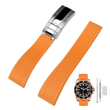 Kai Tian 22mm Rubber Watch Band Orange Silicone Replacement Watch Strap for Men Women with Classic Diving Buckle