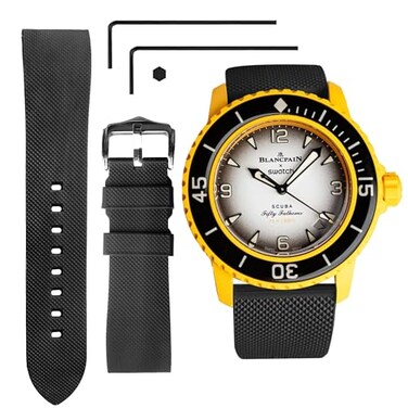 Ocdin 22 MM Watch Strap Replacement for Blancpain X Swatch with Hex Spanner Quick Release Silicone Watch Band Compatible with Bioceramic SCUBA Fifty Fathoms 22MM Black