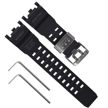 uEmoh Replacement Natural Resin Watch Strap for Casio GShock Master of G Mudmaster Twin Sensor GWG2000 GWG2040 Mens Black Watch Band BlackSilver Buckle