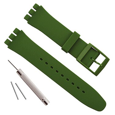 GREENOLIVE Replacement Waterproof Silicone Rubber Watch Strap Watch Band for Swatch 17mm 19mm 20mm 19mm Blackish Green