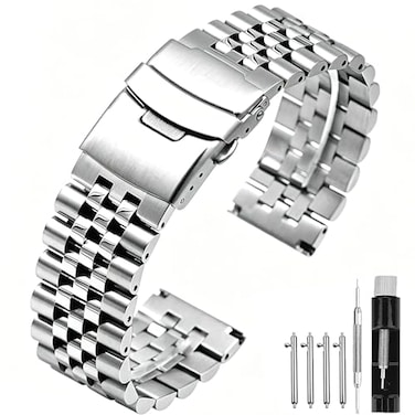 SINAIKE 22mm Watch Band Brushed Polished Metal Watch Bracelet Quick Release for Men Women with Security Double Deployment Buckle