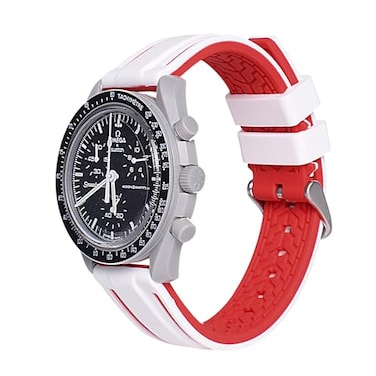 uEmoh Swatch Moonwatch Strap Watch Band for MoonswatchSoft Silicone Strap for Omega X Swatch Moonswatch Speedmaster 20mm Watch Quick Release Watch Replacement Band WhiteRed