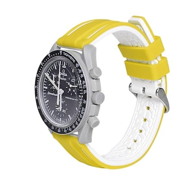 uEmoh Swatch Moonwatch Strap Watch Band for MoonswatchSoft Silicone Strap for Omega X Swatch Moonswatch Speedmaster 20mm Watch Quick Release Watch Replacement Band YellowWhite