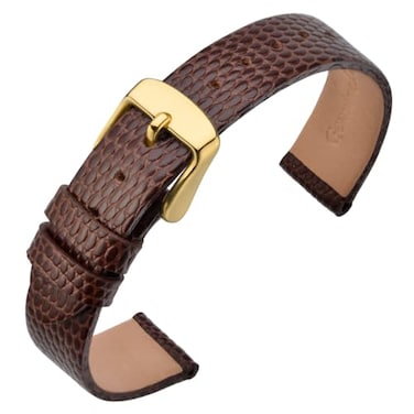 ANNEFIT Womens Leather Watch Band 10mm with Gold Buckle Lizard Grain Slim Thin Replacement Strap Brown
