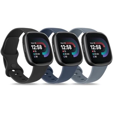 AK 3 PACK Sport Band Compatible with Fitbit Sense Versa Classic Soft Straps for Fitbit Sense Versa Smart Watch LargeAbyss BlueBlue GrayBlack