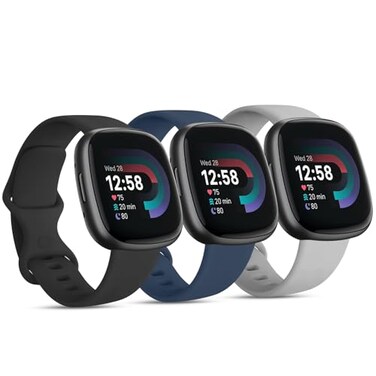 AK 3 PACK Sport Band Compatible with Fitbit Sense 2 Versa 4 Classic Soft Straps for Fitbit Sense Versa Smart Watch LargeBlackNavy BlueGray