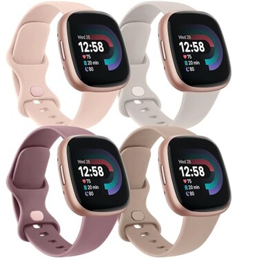 AK 4 PACK Bands Compatible with Fitbit Versa 4 3 BandsSense 2 Sense Band Women Men Classic Soft Straps for Fitbit Versa 4 Versa 3 Sense 2 Sense Smart Watch Small4 Pack N