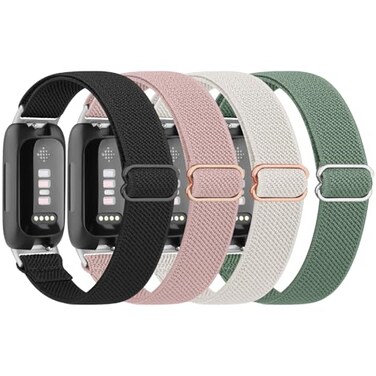 Meliya 4 Pack Elastic Bands for Fitbit Inspire 3 Bands for Women Men Soft Adjustable Stretchy Nylon Loop Wristband Sport Replacement Straps for Fitbit Inspire 3 Fitness Tracker BlackPinkStarlightGreen