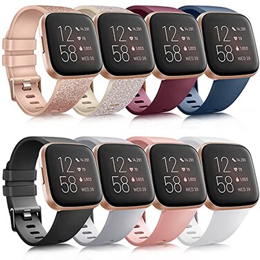 Mugust 8 Pack Sport Bands Compatible with Fitbit Versa 2 Versa Classic Soft Silicone Replacement Wristbands Straps for Fitbit Smart Watch Women Men 8 Pack A Large