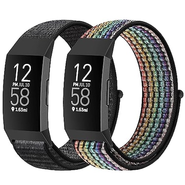 AVOD Nylon Watch Bands Compatible with Fitbit Charge 4Charge 3SE Soft Replacement Wristband Breathable Sport Strap with Band for Women Men Dark BlackNavy Green