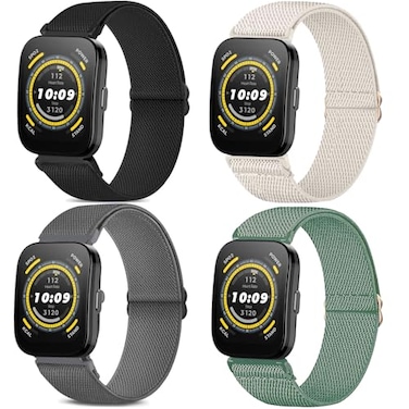 CUNUJIX 4 Pack Stretchy Watch Bands Compatible with Amazfit Bip 6 Bip 5 GTR 4 GTR 3 GTR 3 ProGTR 2 GTR 2e 22mm Loop Nylon Elastic Fabric Strap for Amazfit Cheetah ProBalance