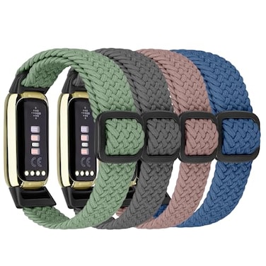 FTYQUEE 4 Pack Braided Stretchy Adjustable Straps Compatible for Fitbit Luxe for Women MenSport Elastic Nylon Cloth Wristbands for Fitbit Luxe