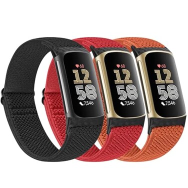 Huamanlou Elastic Nylon Bands Compatible with Fitbit Charge 6 BandsFitbit Charge 5 Bands Soft Adjustable Loop Sport Wristband for Women Men