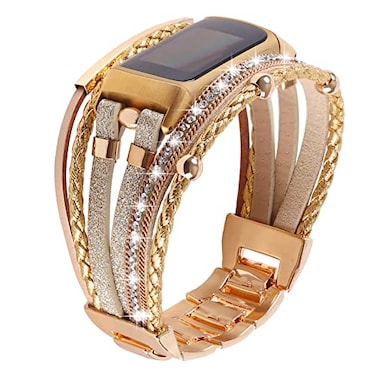 YOSWAN Leather Bands Compatible with Fitbit Charge 6 BandsFitbit Charge 5 Bands for Women Boho Handmade Multilayer Wrap Bracelets Jewelry Strap Replacement for Fitbit Charge 6Charge 5 Fitness Tracker