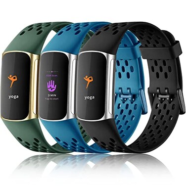 Maledan Compatible with Fitbit Charge 5 Charge 6 Bands Men Women 3 Pack Sport Band Soft Waterproof Replacement Wristbands Breathable Strap for Fitbit Charge 5 Charge 6 BlackSlate BlueGreen