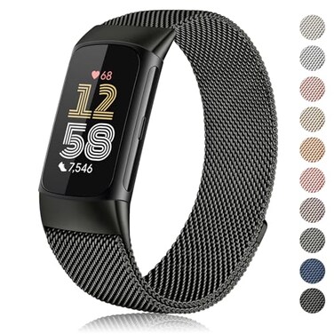 Meliya Metal Band for Fitbit Charge 6 Bands Women Men Stainless Steel Mesh Loop Replacement Bracelet Strap for Fitbit Charge 6 Fitness Tracker Black