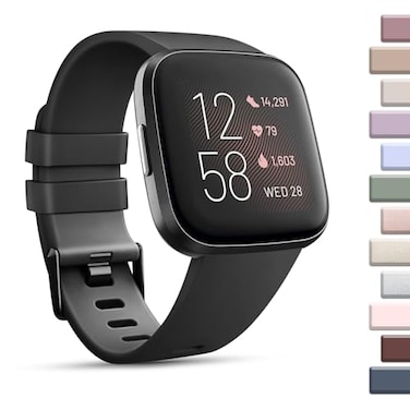 Mugust Sport Bands Compatible with Fitbit Versa Classic Soft Silicone Replacement Wristbands Straps for Fitbit Versa 2 Smart Watch Women Men SmallBlack