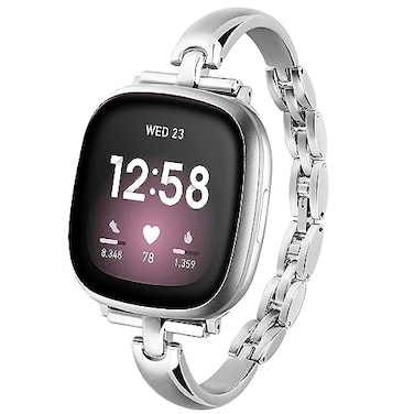 TUV PLNT Silm Metal Band Compatible with Fitbit Versa 4Fitbit Sense 2 Band Cute Women Bling Jewelry Strap Replacement Compatible for Fitbit SenseVersa 3 Women Silver