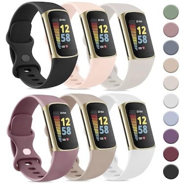 Tobfit 6 PACK Sport Bands Compatible with Fitbit Charge 5 Bands for Women Men Soft Silicone Waterproof Straps Replacement Wristbands Compatible for Fitbit Charge 5 WatchbandLarge