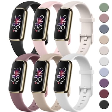 Tobfit 6 PACK Sport Bands Compatible with Fitbit Luxe Bands for Women Men Soft Silicone Waterproof Straps Replacement Wristbands Compatible for Fitbit Luxe Watch BandLarge BlackLight