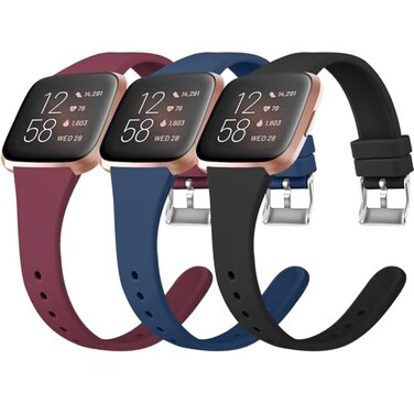 Tobfit Pack 3 Slim Bands Compatible with Fitbit Versa 2 BandsFitbit VersaFitbit Versa LiteSE Silicone Replacement Smartwatch Wristband for Women Men Large BlackNavy BlueWine Red
