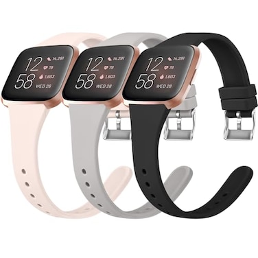 Tobfit Pack 3 Slim Bands Compatible with Fitbit Versa 2 BandsVersaVersa LiteSE Silicone Replacement Smartwatch Wristband for Women Men Small BlackGrayPink Sand