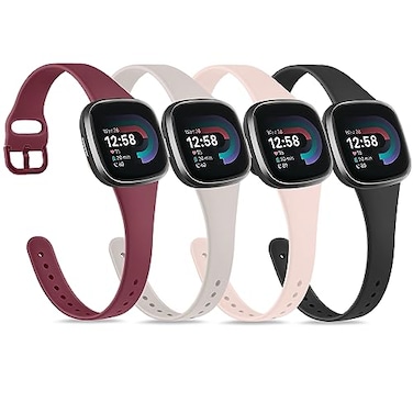 Tobfit Slim Silicone Bands Compatible with Fitbit Versa 4 Fitbit Sense 2 Fitbit Versa 3 Fitbit Sense Sport Straps Replacement Wristbands for Women Men BlackWine RedPink SandStarlight