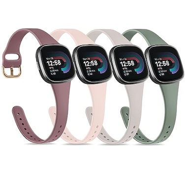 Tobfit Slim Silicone Bands Compatible with Fitbit Versa 4 Fitbit Sense 2 Fitbit Versa 3 Fitbit Sense Sport Straps Replacement Wristbands for Women Men Pink SandStarlightMauveSage Green