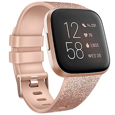 Tobfit Sport Bands Compatible with Fitbit Versa 2Versa Soft TPU Wristbands Accessories for Women Men Glitter Rose Gold Large
