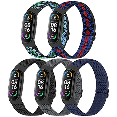 TumpCez 5 Pack Solo Loop Nylon Band Compatible With Xiaomi Mi Band 7 6 5 4 3Amazfit Band 5 Straps Adjustable Breathable Comfortable Elastic Sport Replacement Strap for Women Men