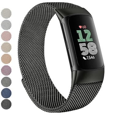 Vanjua for Fitbit Charge 6 Bands Women Men Stainless Steel Metal Mesh Loop Adjustable Wristband Replacement Strap Compatible with Fitbit Charge 6 Fitness Tracker Black