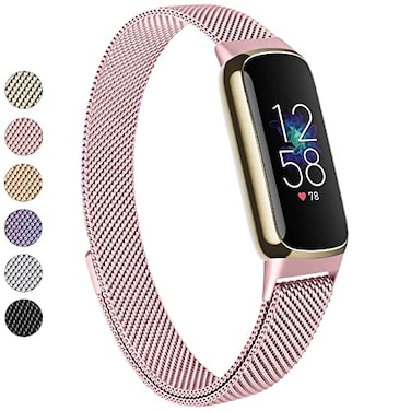 Vanjua Metal Band Compatible with Fitbit Luxe Bands Stainless Steel Mesh Loop Adjustable Wristband Replacement Strap for Fitbit LuxeLuxe Special Edition Fitness Tracker Women Men Rose Pink