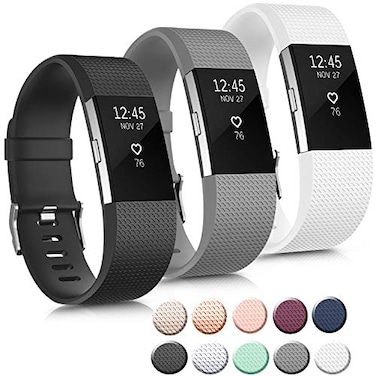 Mugust 3 Pack Sport Bands Compatible with Fitbit Charge 2 Bands Women Men Adjustable Replacement Strap Wristbands for Fitbit Charge 2 HR Small Large Large BlackGrayWhite