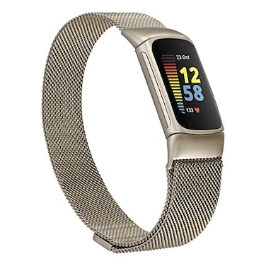 KOREDA Compatible with Fitbit Charge 5 Bands for Women Men Stainless Steel Mesh Loop Adjustable Wristband Replacement for Fitbit Charge 5 Advanced Fitness Health Tracker Champaign Gold