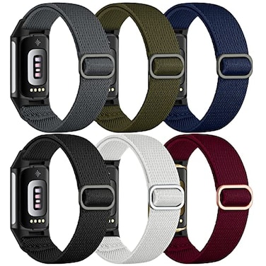Maledan Compatible with Fitbit Charge 6 BandsFitbit Charge 5 Bands Men Women 6 Pack Adjustable Soft Elastic Nylon Fabric Replacement Watchband Sport Woven Strap Accessories for Charge 5Charge 6