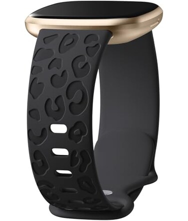 Odbeai Leopard Engraved Compatible with Fitbit Versa 4 Bands for Womanfor Versa 3Sense 2Sense BandsCute Fancy Soft Silicone Sport Waterproof Replacement Strap